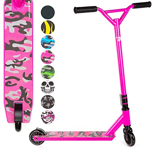 Land Surfer Stunt Scooter Stunt Roller mit 360° drehbarem Deck ab 8 Jahren - Rosa Camouflage