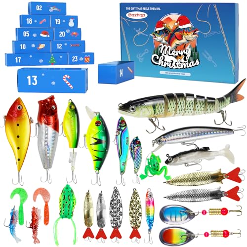 Dazhqp Angel Adventskalender 2025 für Angler - 24 Ultimate Angel Köder Sets Kleine unabhängige Verpackung, Angelzubehör Weihnachtskalender, Fishing Advent Calendar für Männer Teenager Jungen