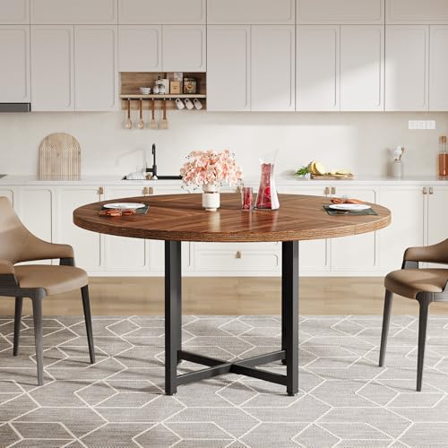 Tribesigns 120cm Runder Esstisch, Industrieller Küchentisch mit Robustem Metallgestell Platte, Kompakter Esstisch für Kleine Räume, Küche, Wohnzimmer & Wohnungen (Schwarz & Rustikales Braun)