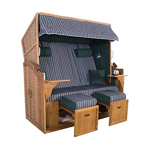 XXL 2,5-Sitzer Natur Strandkorb Hörnum (als Bausatz, Grün-Blau Nadelstreifen)