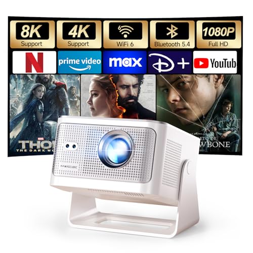 Magcubic Mini Beamer 4K & 8K 1080P Unterstützt, Projektor Tragbarer mit Android 14 WiFi 6 Bluetooth 5.4, Autofokus 6D Auto-Trapezkorrektur, 12W Lautsprecher, 180° Dreh Smart Beamer Heimkino HY350MAX