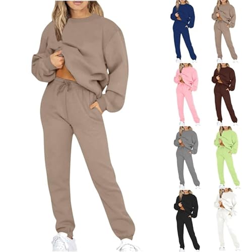 RLEHJN Jogginganzug Damen Baumwolle,2-teiliges Kapuzenpullover und Jogginghosen Zweiteiler Jogginganzug Elegant Langarm Trainingsanzug Hausanzug Sport Set Lounge Set mit Fleecefutter