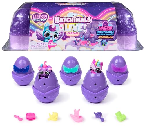 Hatchimals Alive Neon Rainbow Eierkarton Spielset - mit 5 selbstschlüpfenden Eiern und 11 Accessoires für fantasievollen Spielspaß, für Kinder ab 3 Jahren