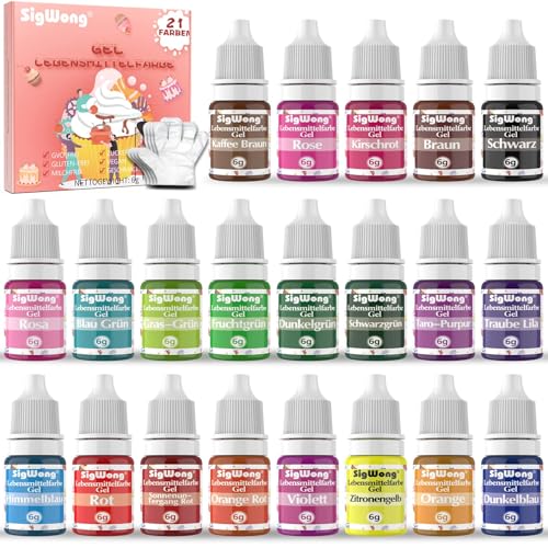 Lebensmittelfarbe Gel - 21 Farben Hochkonzentriert Lebensmittel Set für Buttercreme, Sahne, Kuchen Backen, Kekse, Macaron, Fondant, Torten, DIY Seifen, Kunsthandwerk Einfärben(6g/Flasche)