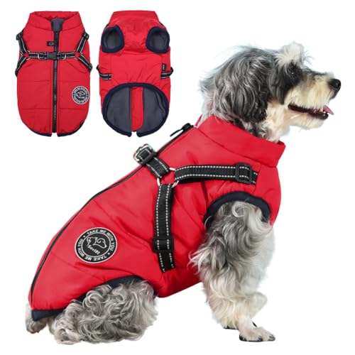 Savlot Hundejacke Winterweste Jacken Hundemantel Hundepullover Haustier Skifahren Kostüm Ärmellose Baumwolle Gepolsterte Weste Mit Brustgurt Gurt - Rot, XXL
