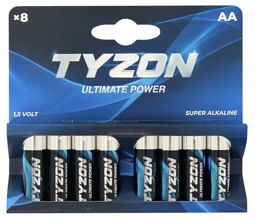 TYZON AA-Alkaline Batterien, 8 Stück - Langlebige Einwegbatterien für Haushalts- und Elektronikgeräte
