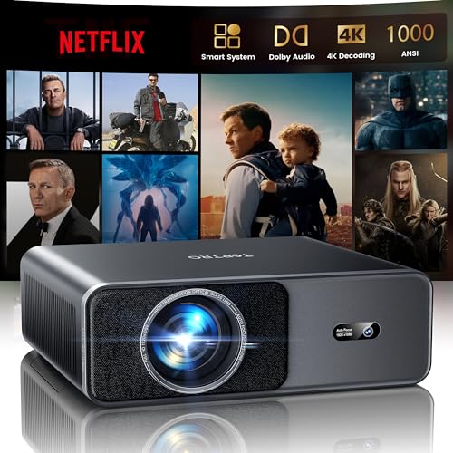Smart Beamer 4K - [Kompatibel mit Netflix & Dolby Audio] 1000 ANSI Autofokus & 6D Trapezkorrektur, TOPTRO Beamer 4K Heimkino WiFi 6/Bluetooth Full HD 1080P HDR10 Outdoor Projektor für Handy