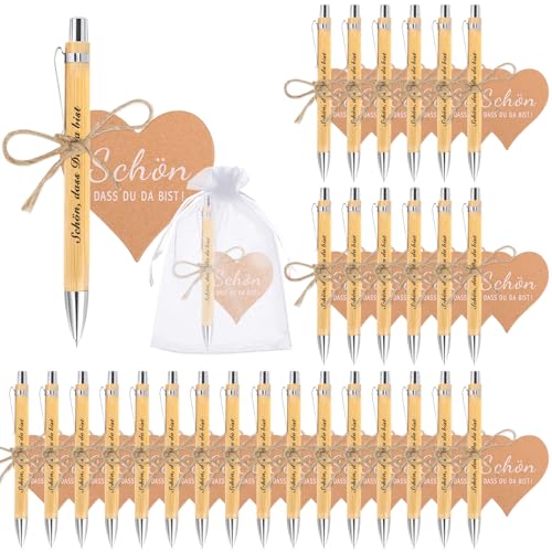 Zidoley 30 Stück Gastgeschenke Hochzeit Holz Kugelschreiber Schön Das du da Bist Gastgeschenke Geburtstag Druckkugelschreiber Geschenkset für Hochzeit Kommunion Taufe Geburtstag Geschenk (Schwarz)