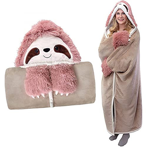 Nyescasa Kuscheldecke mit Kapuze und Ärmeln Flanell Tragbare Sherpa TV-Decke Sofadecke Tagesdecke Fleecedecke Weich & Warm Wohndecke Winterdecke Cartoon Geschenk für Frauen Mädchen Kinder