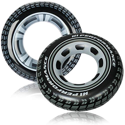 com-four® 2X Aufblasbarer Schwimmreifen im Reifen Design - Schwimmring für Jugendliche und Erwachsene [Auswahl variiert]