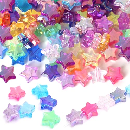 Stern Perlen Sterne für Armbänder 400 Stk Bunt Sternform Farben Perlen 10mm Glitzer Sternperlen zum Auffädeln Armband Basteln