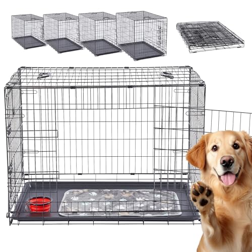 Arebos Hundekäfig 77,5 x 53 x 59 cm | Hundetransportbox Auto klappbar | Hundebox faltbar | Transportbox Hund mit 2 Türen | Hundekäfig für Zuhause | M Schwarz