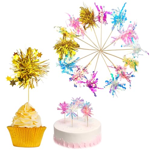 BSITSSS 70 Stück Cocktail Feuerwerk Sticks, 7 Farben Feuerwerk Cake Pop Stiele, Bunte Cocktailspieße für Valentinstag Silvester Deko Geburtstagsbars Obst Snacks Drink Party