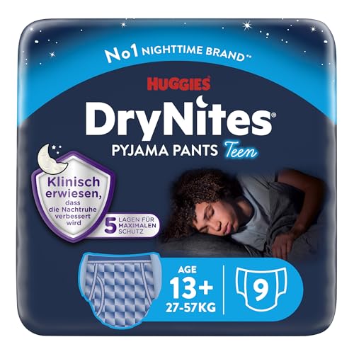 Huggies DryNites Nachtwindeln bei Bettnässen, für Jungen ab 13 bis ca. 17 Jahre (48-60 KG), 27 Stück (3x9), Monatspack, Windel-Pants