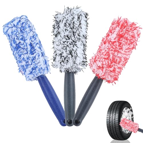 ZXNJA 3 Stück Felgenbürste,Felgen Bürste,Felgenbürste Auto,Premium Mikrofaser Felgenreiniger Bürste,Felgenreiniger Bürste,Microfaser FelgenBürste,Felgenbürste Alufelgen,für Alle Felgentypen Eine