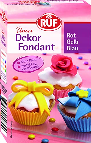 RUF Fondant bunt in rot, gelb & blau zum Formen von Figuren, Blumen und Buchstaben geeignet, Modellierfondant, Rollfondant ohne Palmöl, glutenfrei und vegan, 225g