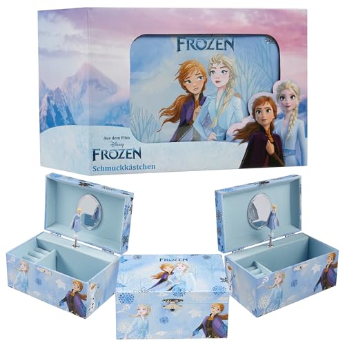 Disney Stitch Schmuckkästchen Mädchen, Musikbox für Ringe Ohrringe Halskette mit Mini Spiegel, Geschenke für Kinder und Teens (Blau Frozen)