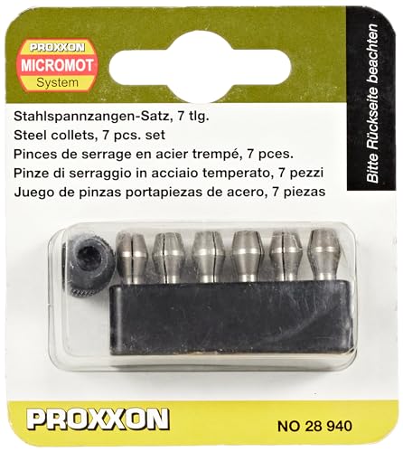 Proxxon 28940 MICROMOT Stahlspannzangensatz 6teilig 1-3,2mm mit Halter, schwarz/silberfarben