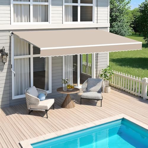 Gelenkarmmarkise Markise, 400x 250cm Terrassenmarkise Terrassenmarkise Versenkbare Markisenabdeckung Sonnenschirm Unterschlupf im Freien Überdachung mit Kurbel(Khaki, 400x250cm)