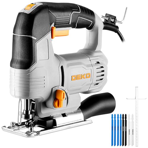 Elektro-stichsägen: DEKOPRO 550W Power Jig Saws Stichsäge Holz Cutter Maschine mit LED-Licht, 800-3000 SPM variabler Geschwindigkeit, 4 orbitalen Einstellungen, ±45° Schrägcut-Schneiden,Ersatzblättern