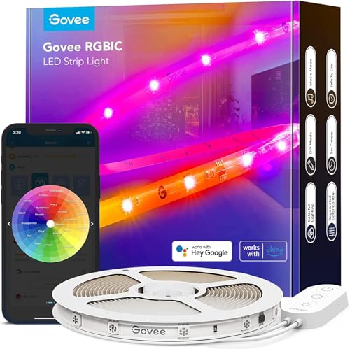 Govee LED Strip RGBIC Pro 5m, Smart LED Streifen Funktioniert mit Alexa und Google Assistant, Beschichtes Lichtband Lichterkette LED Leiste Sync mit Musik, App-Steuerung, Farbwechsel, für Zuhause