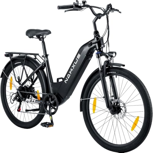 nakxus 26T1 Elektrofahrrad 26 Zoll E-Bike, 36V 18.2Ah Akku herausnehmbar, 250W Motor, LCD-Display, 7-Gang, Reichweite 90-130 km, 25 km/h, IPX5 wasserdicht für Erwachsene