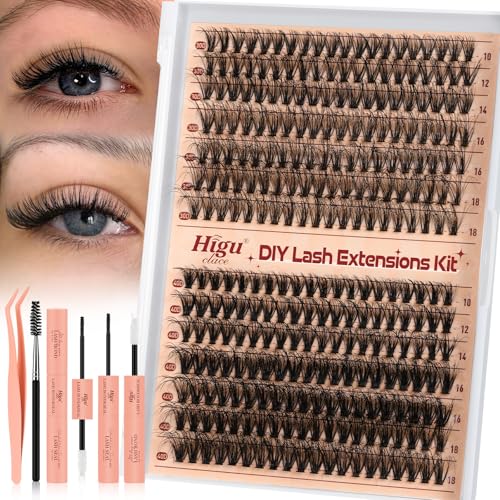 Higu clace Wimpern-Extensions, 280Pcs 30D+40D Lash-Extension-Set, Wimpern-Extensions-Set-7-tage halt mit Applikator und Wimpernkleber und Versiegelung (30D+40D Kit)