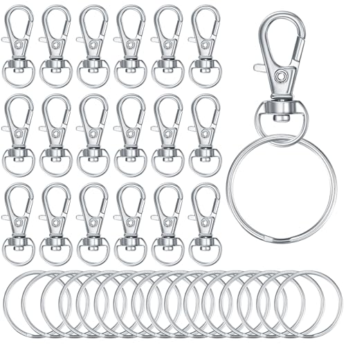 130 Stück Schlüsselanhänger und Spaltringe (65 Schlüsselringe + Twist Karabinerhaken Clips), Schlüsselring Karabiner Drehverschluss für DIY Hänge Schmuckherstellung