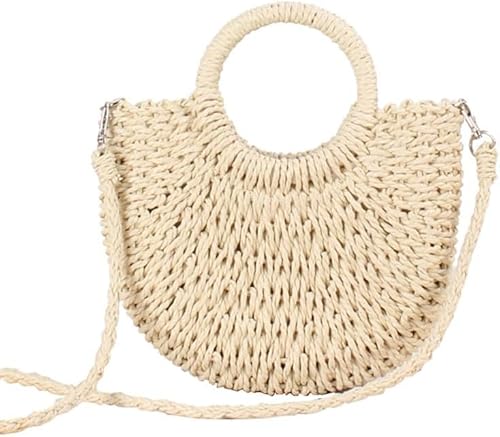 Inshere Damen Strohstrandtasche Gewebte Umhängetasche mit Henkelhandtasche für den Sommer Braun