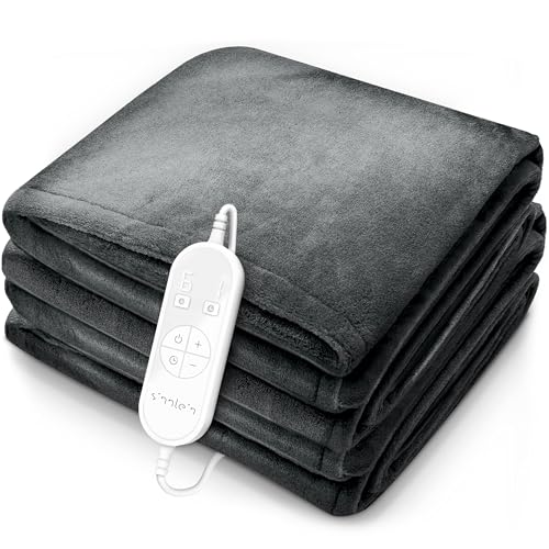sinnlein® Heizdecke Plüsch 200 x 180 cm Grau | elektrische Wärmedecke mit Abschaltautomatik | Kuscheldecke | Timerfunktion | 9 Temperaturstufen | waschbar bis 40°C | Digitalanzeige