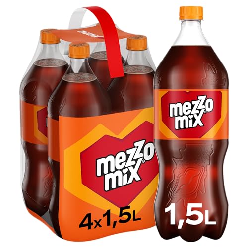 Mezzo Mix , Einzigartiges Mischgetränk aus Cola & Orange in praktischen Flaschen , 4 x 1,5 Liter