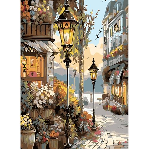 feelive Landschaft Malen nach Zahlen Erwachsene, Stadt DIY Paint by Numbers Adult Mit Pinsels und Acrylfarbe Als Geschenke und Heimdekoration 30 x 40cm (Ohne Rahmen)