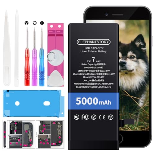 Elephantstory Akku für iPhone 7, 5000 mAh Hohe Kapazität Ersatzakku Lithium Polymer Akku mit Reparatur Werkzeugsatz und Anleitung Buch