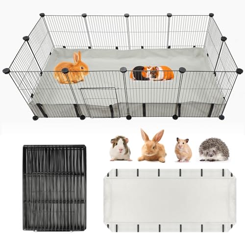 FHTONGE Meerschweinchen Käfig mit wasserdichte Bodenplane Set, 120×60×40 cm Kleintiergehege und 600D Oxford-Stoff Unterlage für Käfig, DIY Meerschweinchen Gehege Innen für Zwergkaninchen Hamster