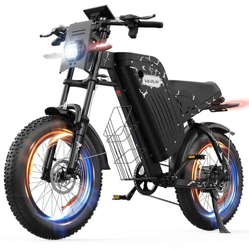 VARUN E Bike, 20 * 4.0 Zoll E-Bike Herren mit 48V 31.5Ah / 20.8Ah Akku, bis 160-180 KM, 250W 70Nm Motor Ebike Mountainbike mit Vollfederung, Blinker, 7-Gang All-Terrain E-Fatbike mit EU-Konformes