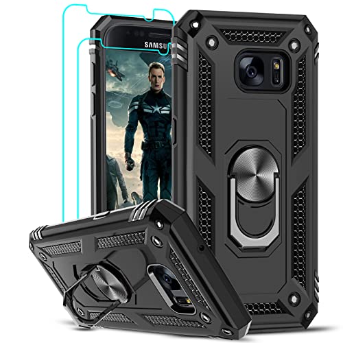 LeYi für Hülle Samsung Galaxy S7,360 Grad Ring Halter Handy Hüllen Cover Magnetische Bumper Schutzhülle für Case Samsung Galaxy S7 Handyhülle Schwarz - 5.1 Zoll
