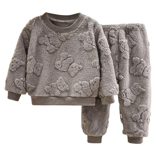 Kinder-Set Baby Fleece-Schlafanzug Jungen Jacquard Homewear Mädchen flauschig warm zweiteilig (Grey, 2-3 Years)