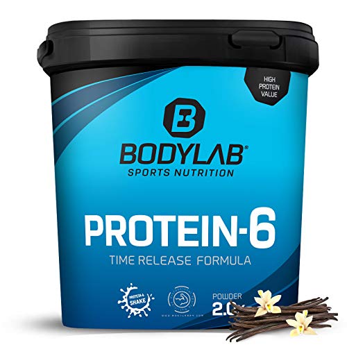 Bodylab24 Protein-6 Vanille 2kg / Mehrkomponenten Protein Vanille, Eiweißpulver aus 6 hochwertigen Eiweiß-Quellen / Protein-Shake für Muskelaufbau