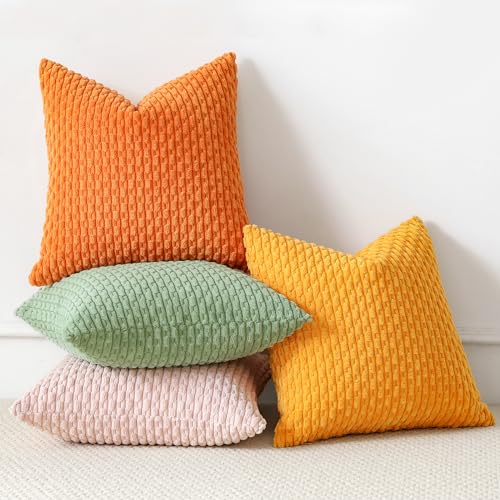 Sungeek 4er Set Kordsamt Kissenbezüge, Dekorativ Zierkissenbezüge Weich Kissenbezug Dekokissen Sofakissen Boho Deko Bezug Kissenhülle für Sofa Schlafzimmer Wohnzimmer (Bunt, 45x45 cm)
