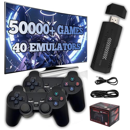 X2 PLUS Retro Konsole Spielkonsole 50.000+ Spiele,Retro Game stick 4K HD Ausgabe,40+ Emulatoren,Tragbare Videospielkonsole mit zwei 2,4-GHz-Funkcontrollern,Retro Spielkonsole Plug-and-Play (128G)