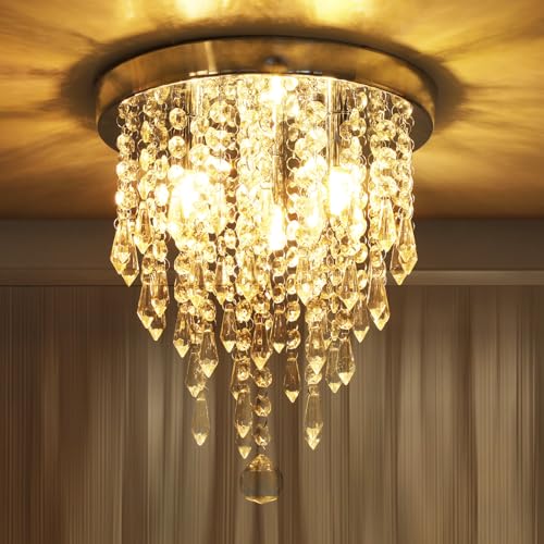 Oyajia Kristall Kronleuchter Flush Mount Decken Kronleuchter für Flur Küche Schlafzimmer, Gold 9.84 * 9.84 * 2.75 In