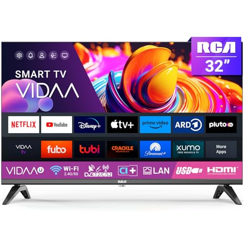RCA 32 Zoll (80 cm) Smart TV VIDAA Fernseher WiFi, Triple Tuner DVB-T/T2, DVB-C, DVB-S/S2, App Store, HDMI, USB, CI/CI+