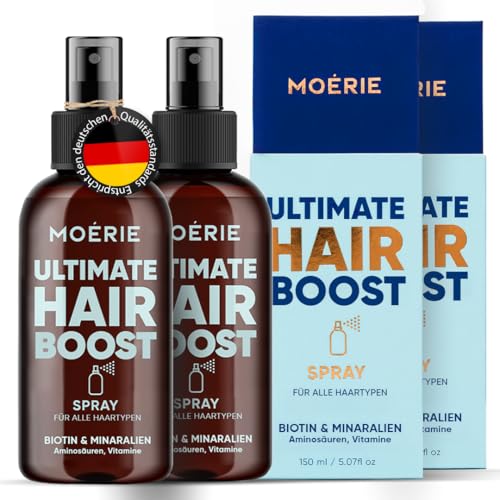 MOÉRIE Ultimate Mineral Hair Growth Spray für längeres, dickeres und volleres Haar – mit Biotin und Koffein – vegane Haarprodukte, parabenfrei, alle Haartypen, kehrt Haarausfall um – 2-Monats-Vorrat