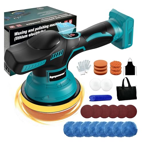 bycpower Poliermaschine Auto für Makita 18V LXT-Serie Akku, 27pcs Auto poliermaschinen Set, 6 Zoll Orbital Auto Politur mit 8 Variablen Geschwindigkeiten für Wachsen/Autodetaillierung (Ohne Akku)
