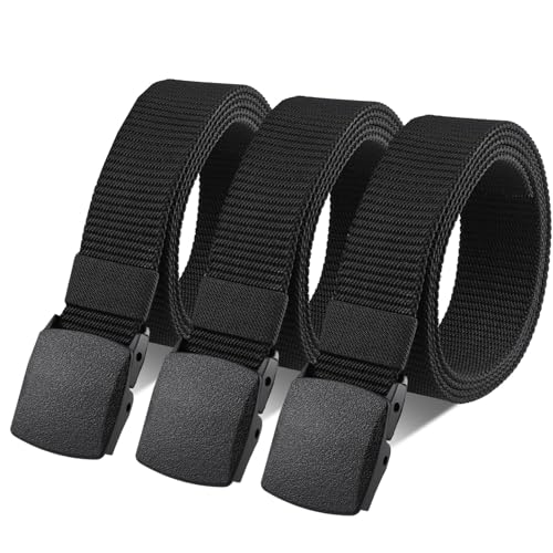 Huiguli Gürtel Herren, 3 Stück Arbeitsgürtel Herren aus Nylon, Verstellbar Stoffgürtel mit Kunststoffschnalle, Unisex Gürtel für Schneller Pass durch die Flughafensicherheit