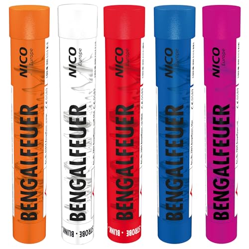 Bengalfeuer Mix 5 Stück je 1x in Rot Blau Pink Weiß Orange von NICO Europe mit Anhänger