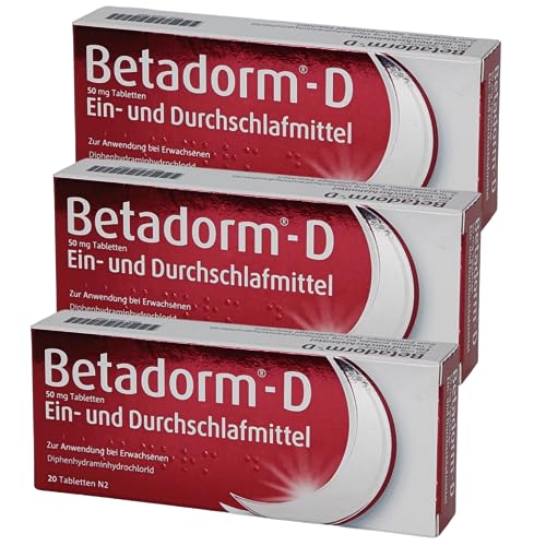 BETADORM D Schlaftabletten I 3x 20 St. Sparset I Zum Einschlafen I Bei Schlafstörungen I Diphenhydramin 50mg I mit give-away von Pharma Perle