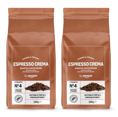 by Amazon Espresso Crema Röstkaffee Ganze Bohnen, 1kg (2 Packs of 500g), Rainforest Alliance-Zertifizierung