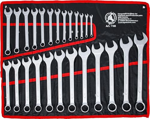 BGS Diy 1198 | Maul-Ringschlüssel-Satz | 25-tlg. | SW 6 - 32 mm | inkl. Tetron-Rolltasche | Gabelringschlüssel