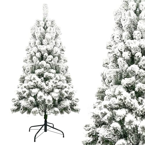 OZAVO Weihnachtsbaum künstlich, Luxus Beflockung Christbaum mit Eisenfüßen, Tannenbaum mit große Schnee-Effekt, Baum Hohe 120 cm